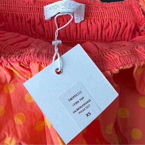 CAROLINE CONSTAS Lydia Top in Salmon & Orange Polka Dot Women’s Size XS - Picture 8 of 9